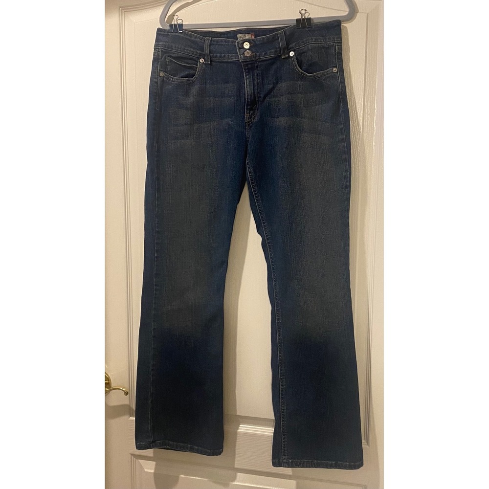 Levis Women Dark Wash Bootcut Jeans Double Button Stretch Denim Size 12 M